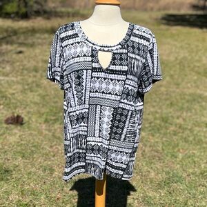 Rafaella Weekend Black & White Embellished Short Sleeve Top Size 2X